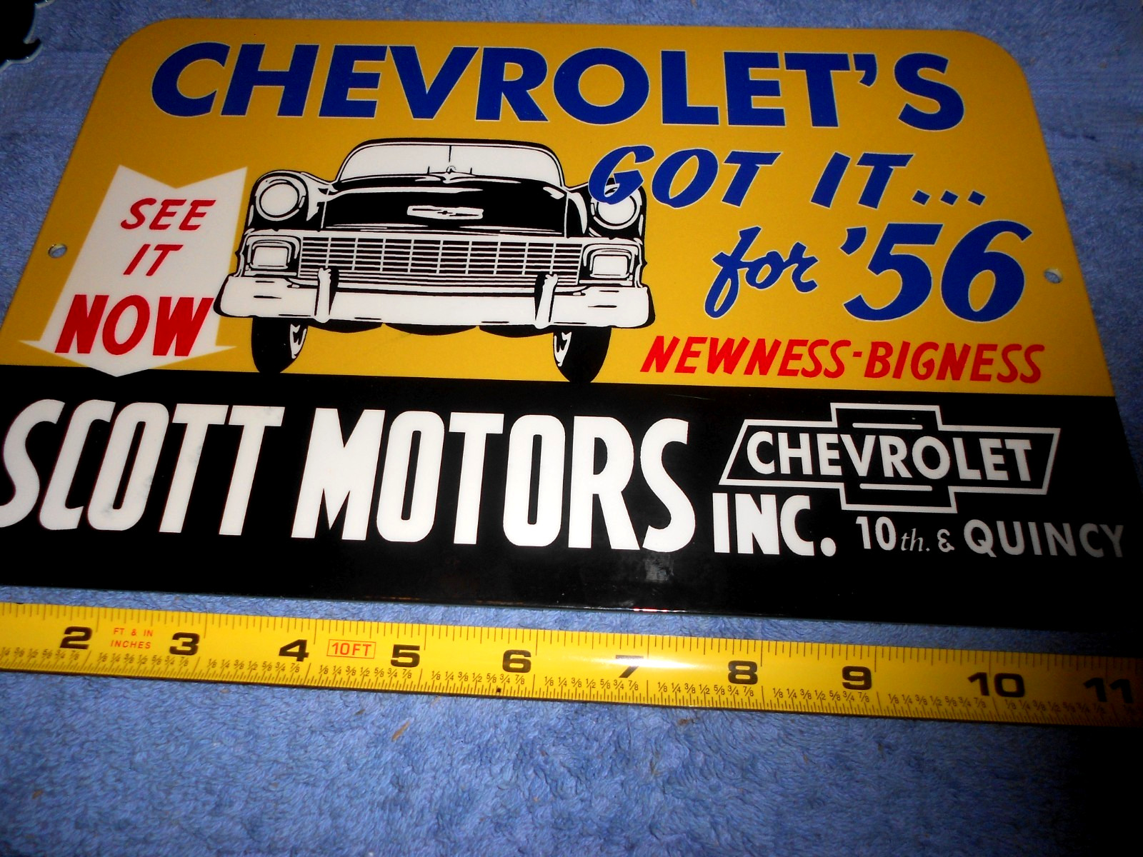 VINTAGE 1956 CHEVROLET “SEE THE NEW CAR 12” ADVERTISING SIGN DIE-CUT METAL CHEVY