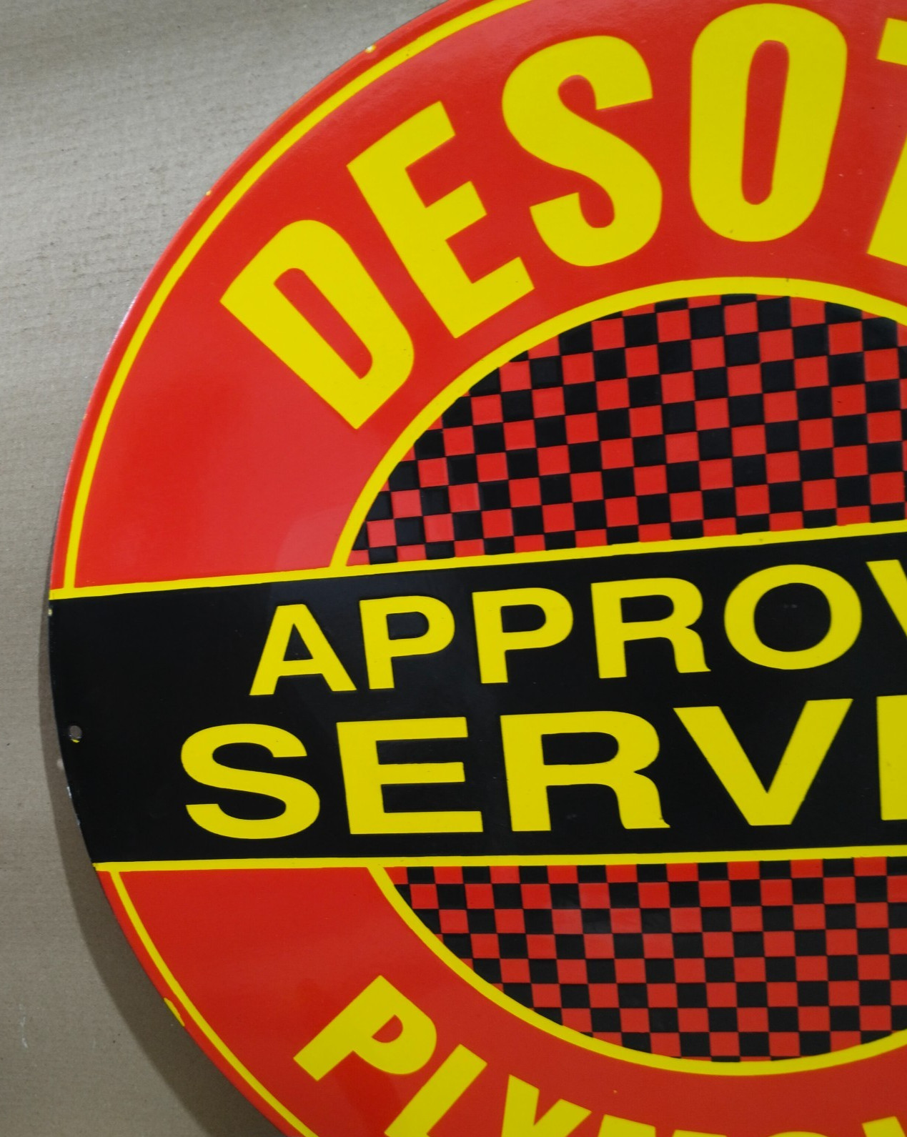 Desoto Plymouth Approved Service Porcelain Enamel Sign 30 x 30 Inches 1 Sided