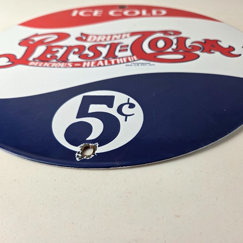 Vintage Pepsi Porcelain Sign – Beverage Drink Cola Gas Service Sign
