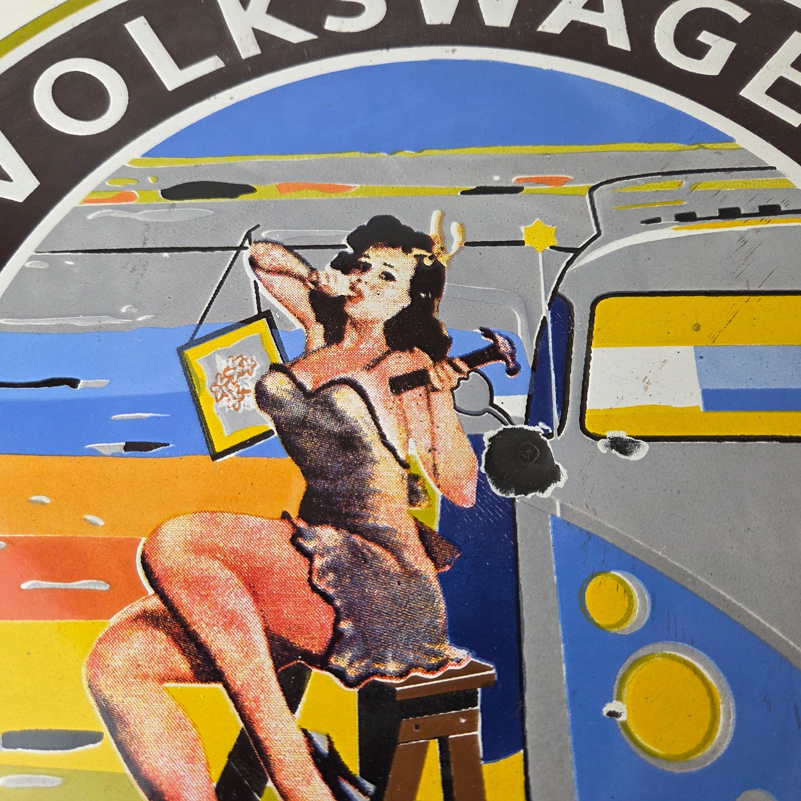 Vintage Volkswagen Sign – Sales Dealership VW Automobile Gas Pump Porcelain Sign