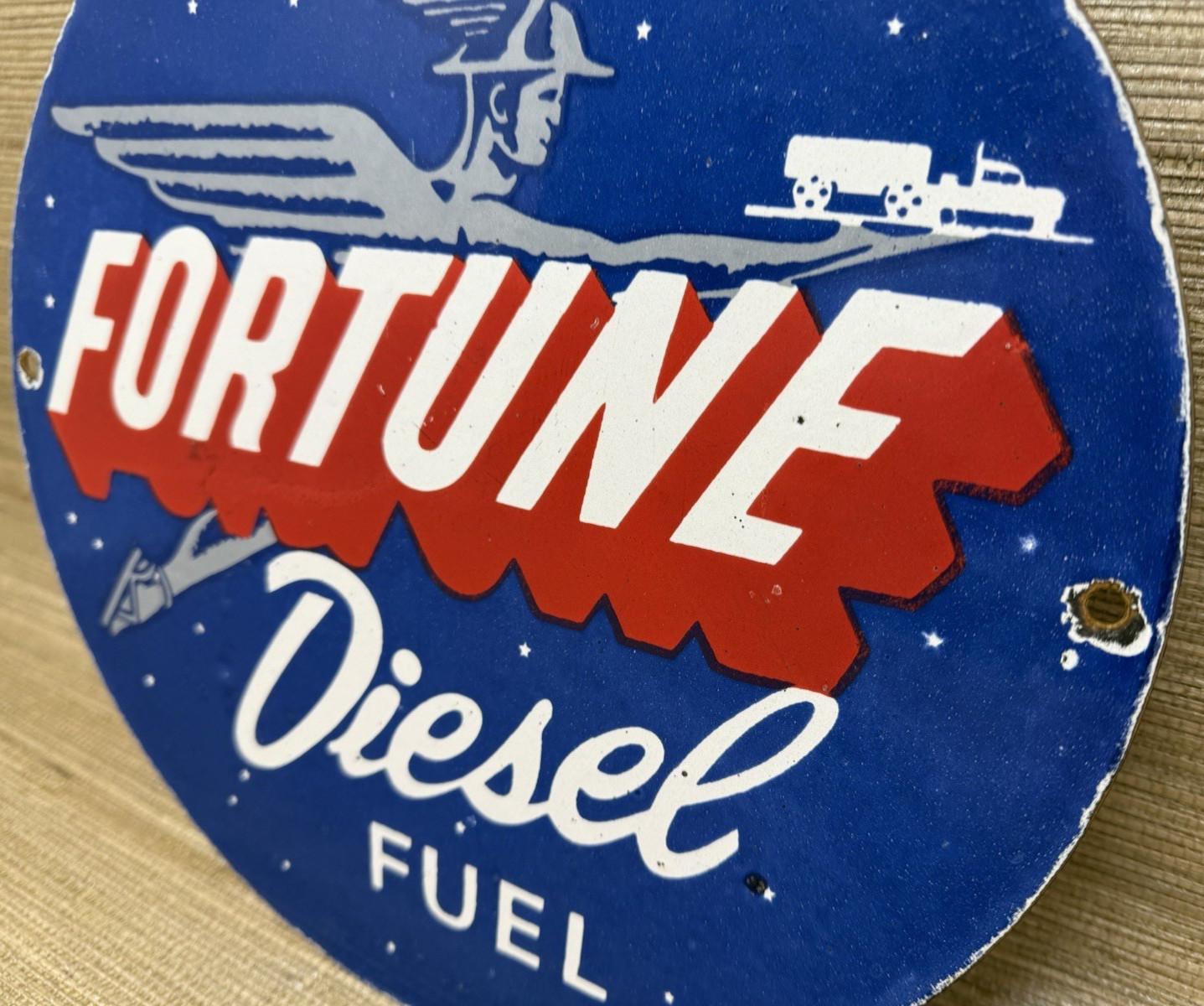 VINTAGE FORTUNE DIESEL FUEL PORCELAIN SIGN GAS STATION PUMP PLATE MOTOR OIL