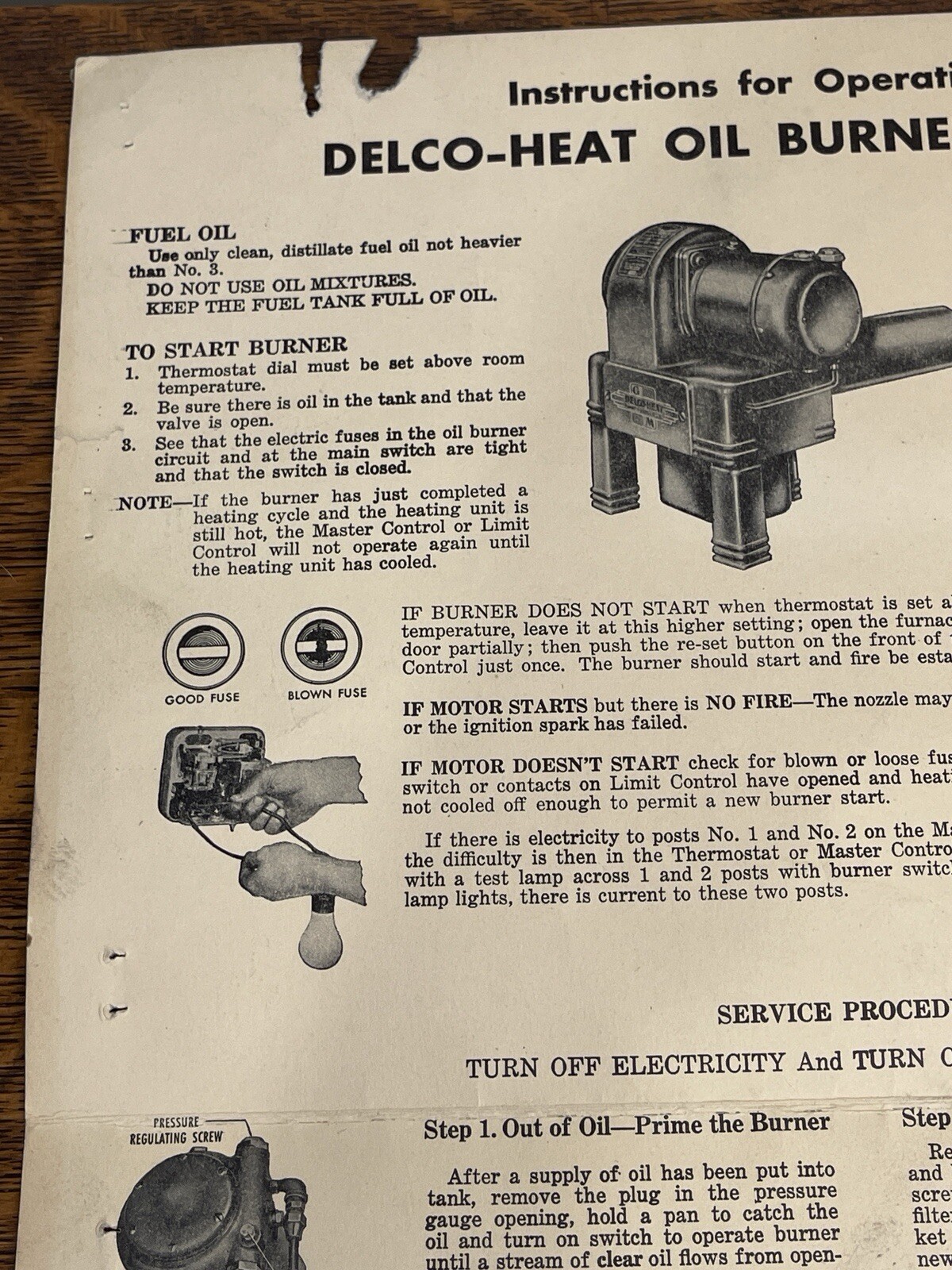 1947 POSTER DELCO HEAT OIL BURNER TYPE PB GENERAL MOTORS INSTRUCTION POSTER 17”