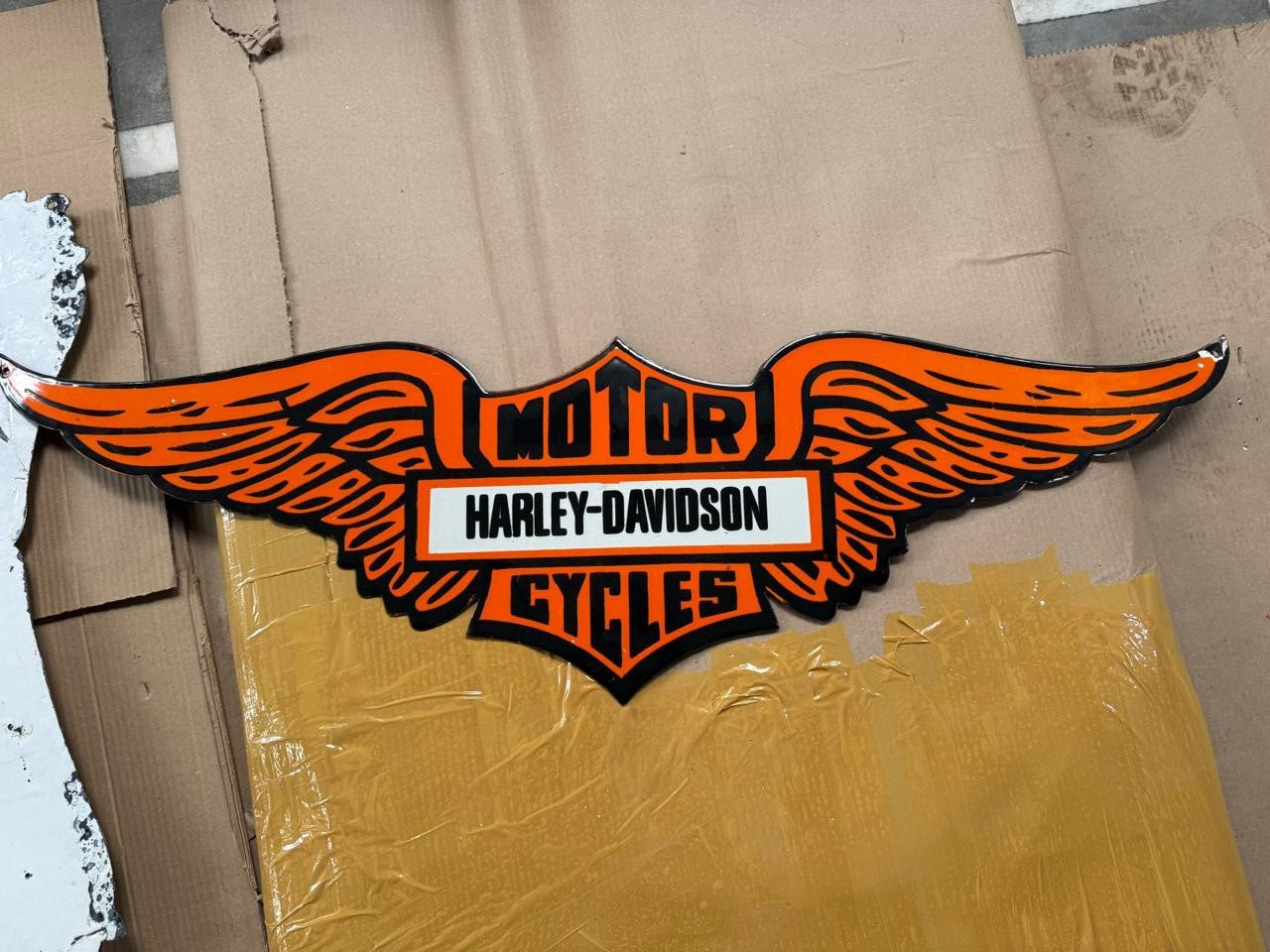 PORCELAIN HARLEY-DAVIDSON ENAMEL SIGN 42X12 INCHES