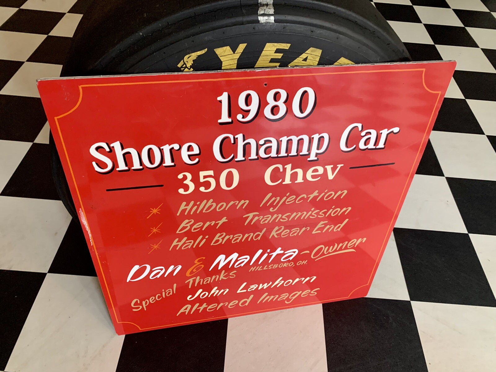Vintage Chevrolet Sign Advertising 1980 Shore Champ Car 350 Racing Gas Oil Race