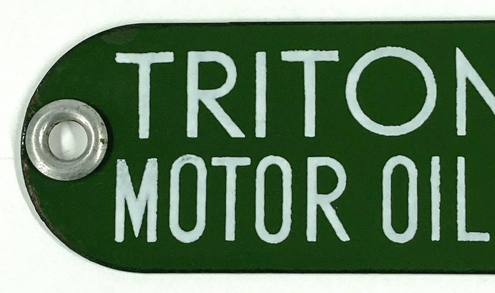Vintage Triton TB Motor Oil SAE 30 Porcelain Gas Fuel Tag Sign Badge Green White