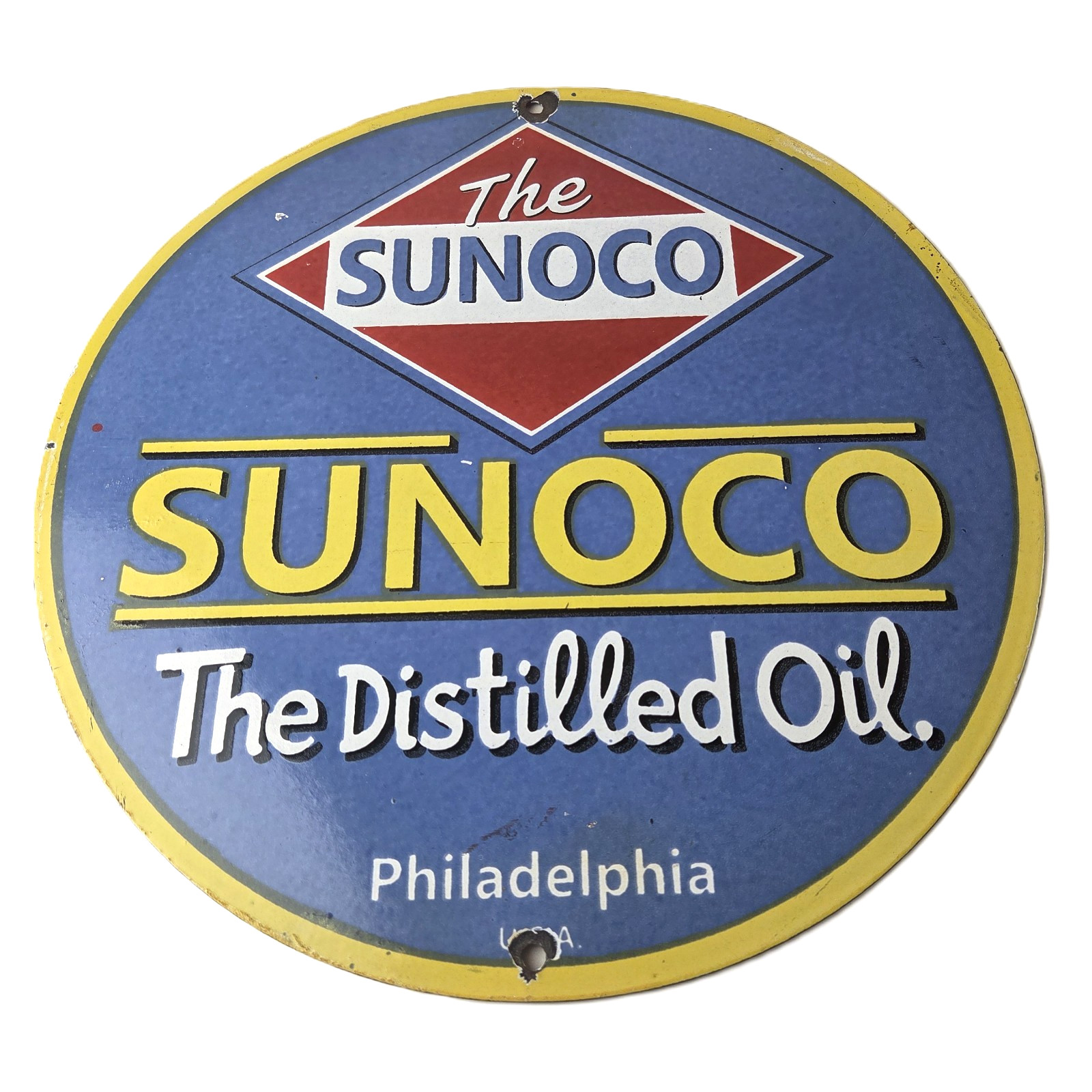 Vintage Sunoco Gasoline Sign – Distilled Oil Gas Service Station Porcelain Sign