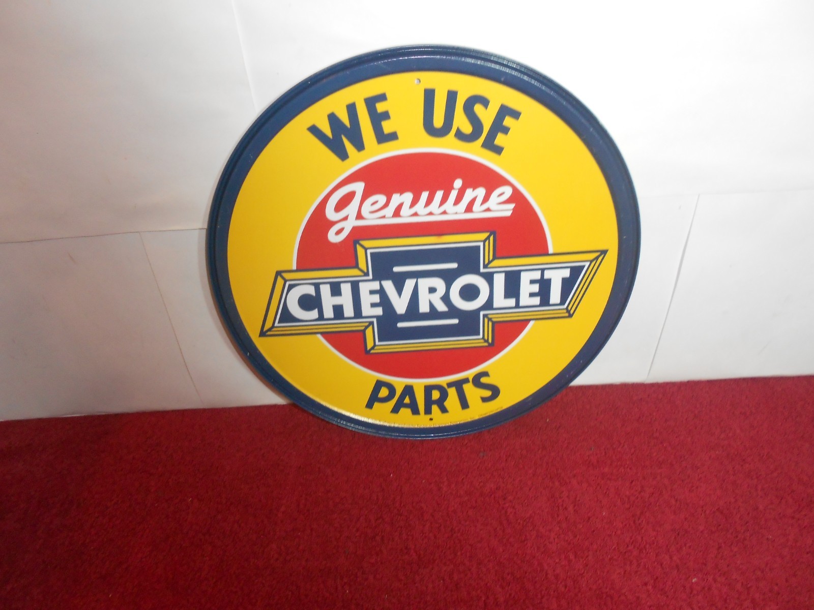 11 3/4 in CHEVY CAR & TRUCK PARTS ADV. SIGN EMBOSSED TIN METAL TACKER – S 14A