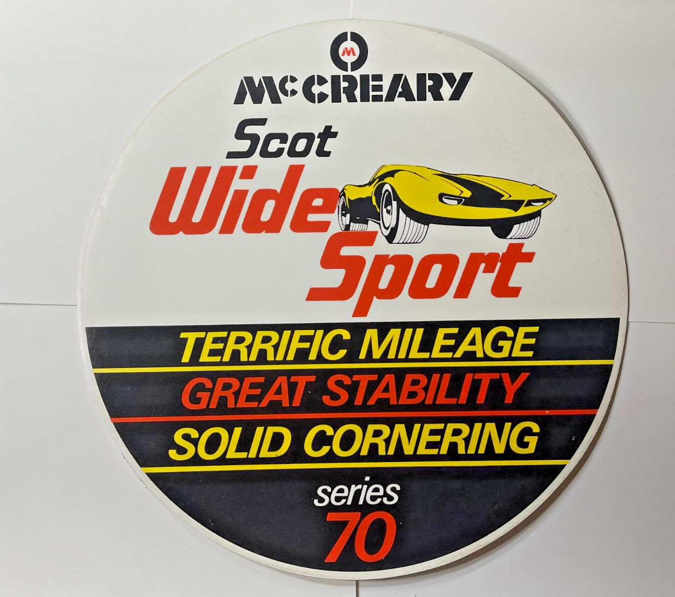 Vintage McCreary Scot Wide Sport Cardboard Tire Insert Sign Display Indiana, PA