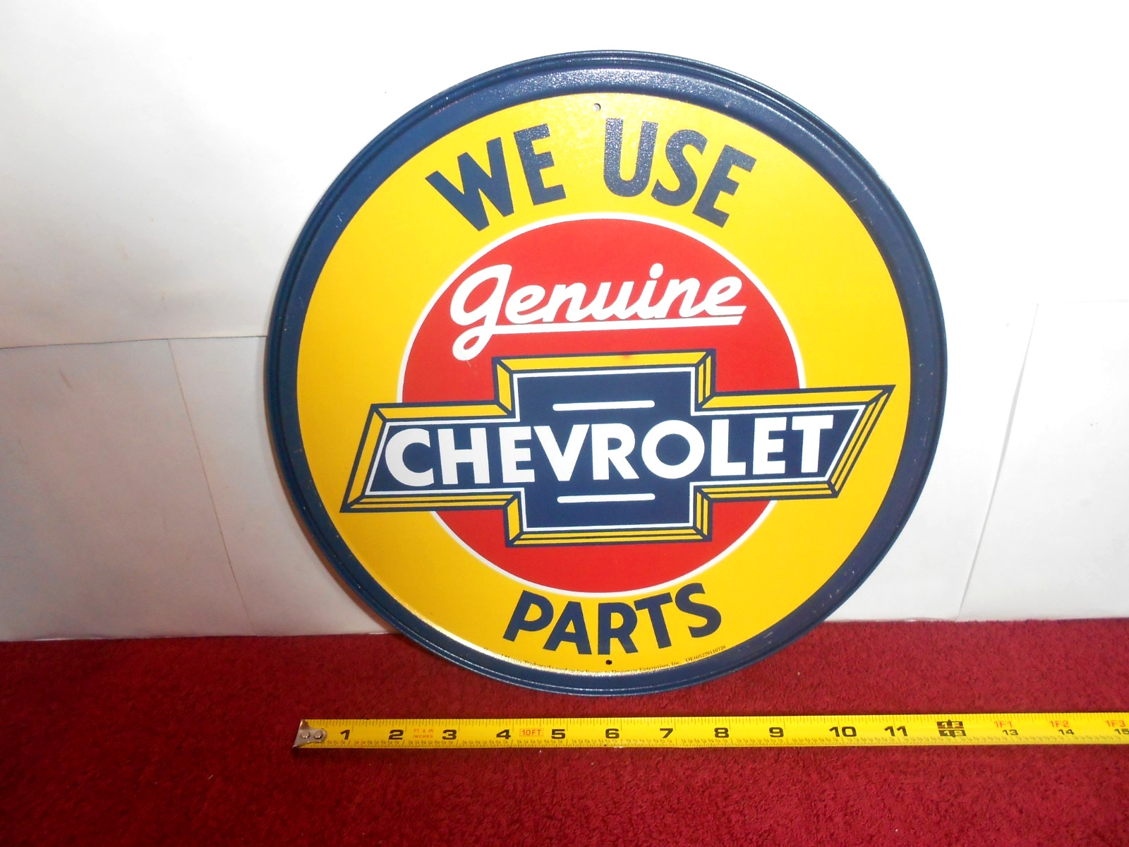 11 3/4 in CHEVY CAR & TRUCK PARTS ADV. SIGN EMBOSSED TIN METAL TACKER – S 14A