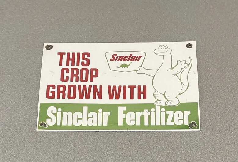 VINTAGE SINCLAIR DINOSAUR 12” PORCELAIN SIGN CAR GAS TRUCK GASOLINE MOTORCYCLE