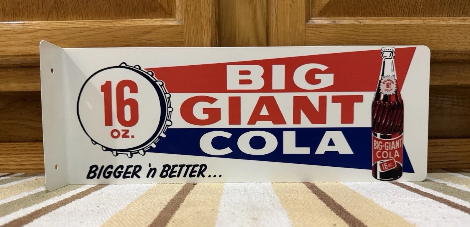 Big Giant Cola Soda Flange Sign Bottle 16 Oz. 2 Sided Vintage Style Wall Decor