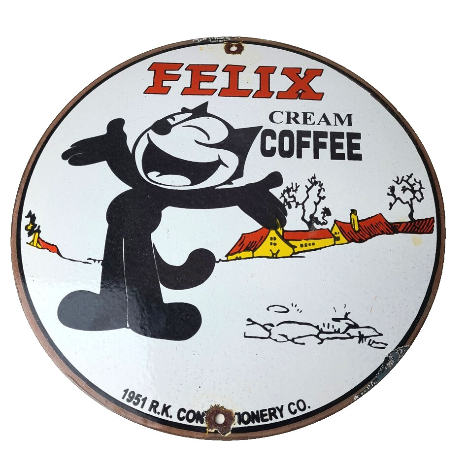 Vintage Felix Coffee Sign – Cream Coffee Advertising Gas Oil Pump Sign