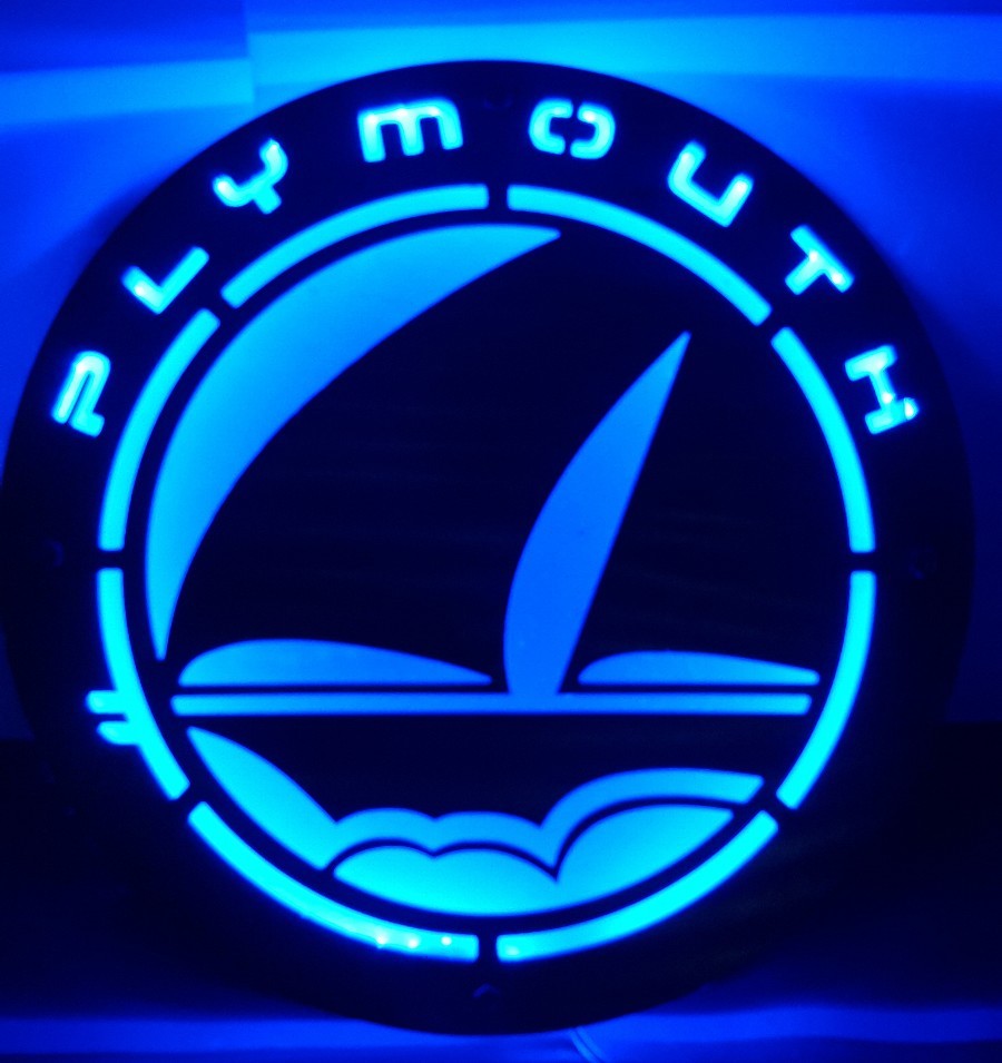 18″ Blue Plymouth Car Company LED Sheet Metal Light Advertising Sign