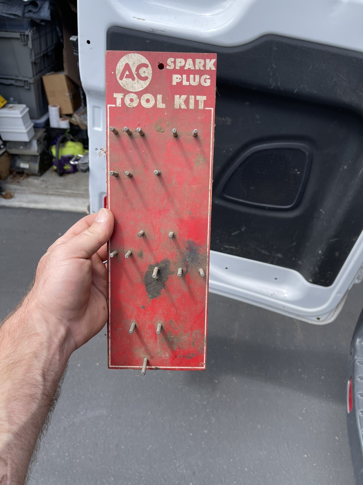 Vintage AC Spark Plug Tool Kit Gas Oil Service Station Hanging Rack Display Sign