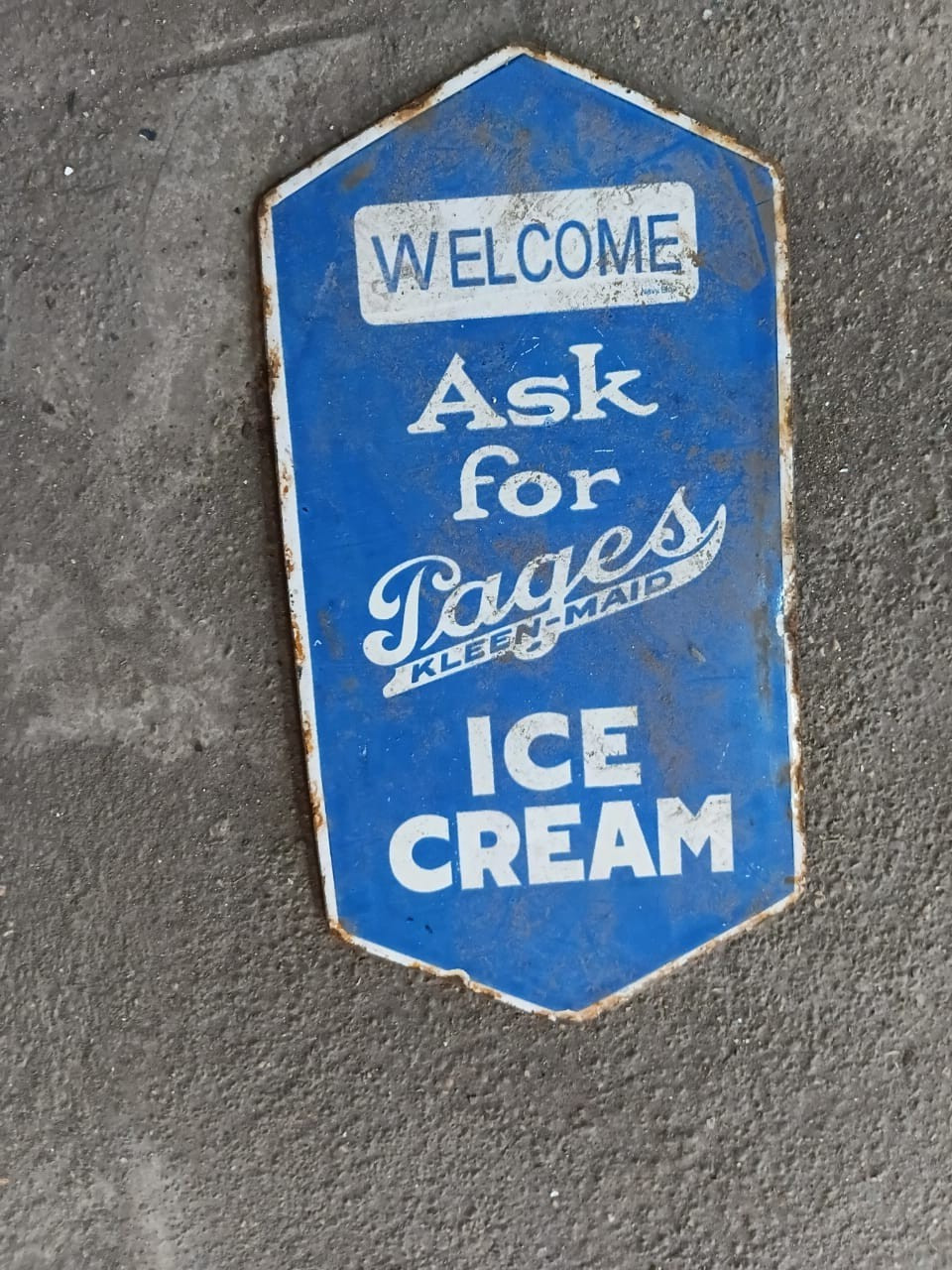 PORCELIAN PAGES ICE CREAM ENAMEL SIGN SIZE 8X4 INCHES