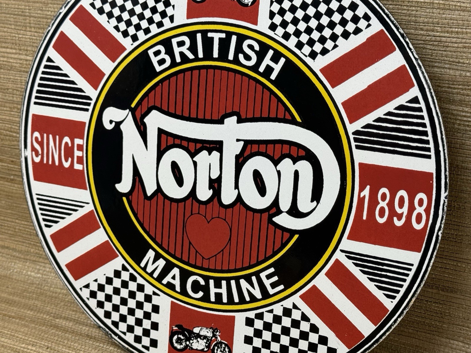VINTAGE NORTON MOTORCYCLES PORCELAIN SIGN GENERAL MOTORS DEALERSHIP GAS OIL