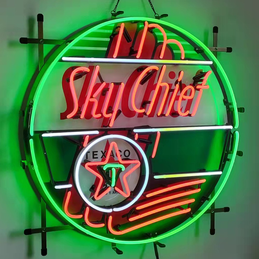 US STOCK Texaco Sky Chief Gasoline Neon Sign 24″X24″ Gas Station Open Decor Gift