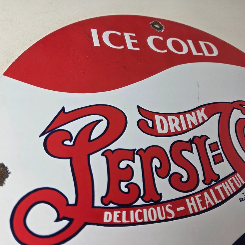 Vintage Pepsi Porcelain Sign – Beverage Drink Cola Gas Service Sign