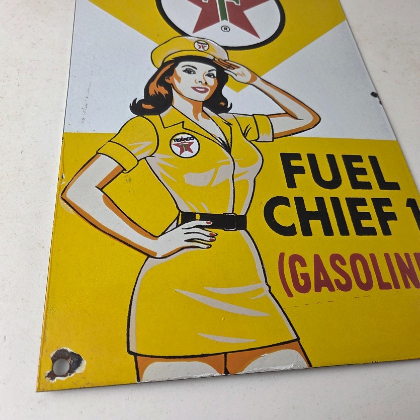 Vintage Texaco Gasoline Sign – Fuel Chief 1 Gas Pump Plate Porcelain Ad Sign
