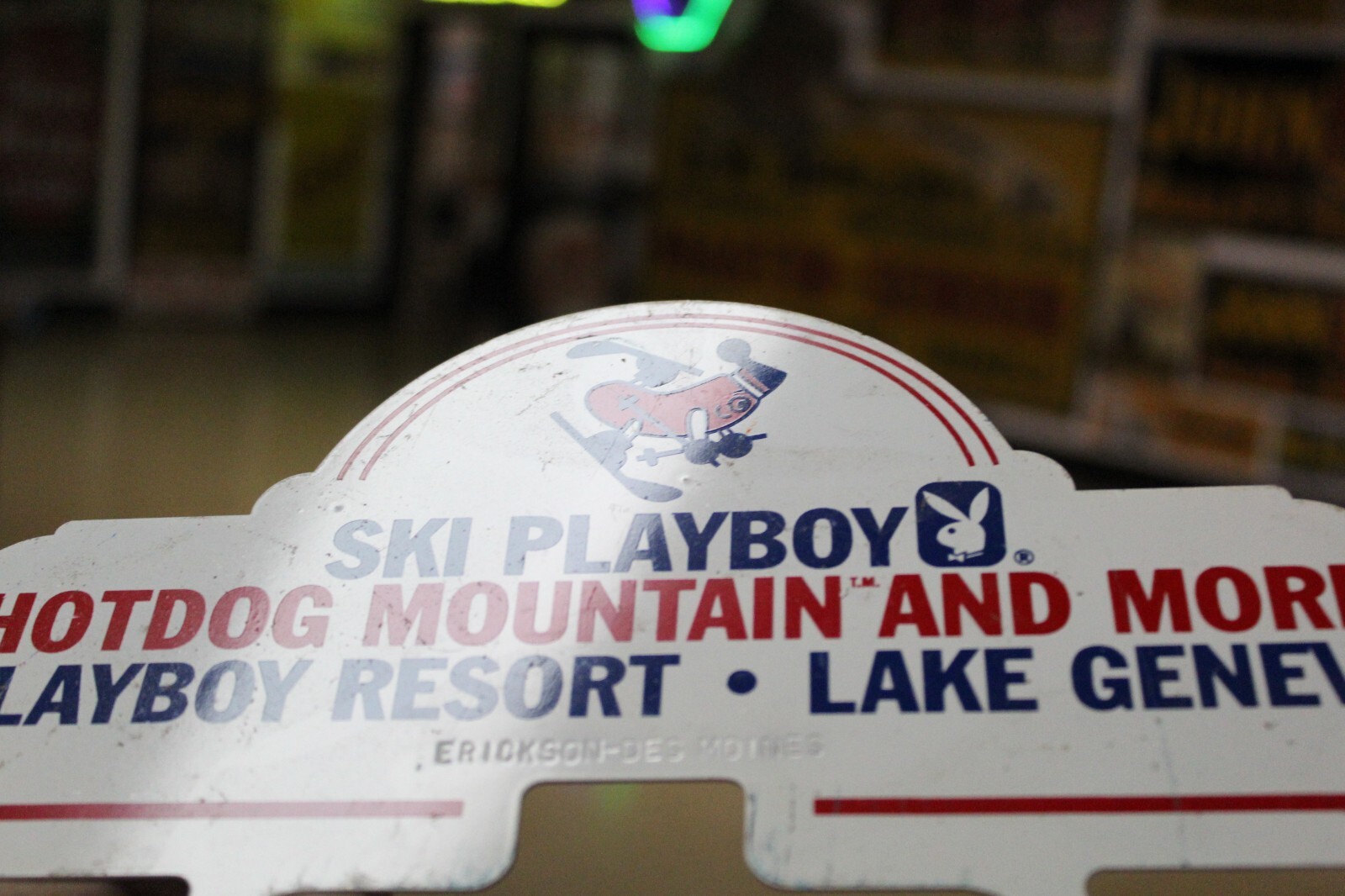 RARE 1968 PLAYBOY SKI CLUB LAKE GENEVA WISCONSIN PAINTED METAL SIGN HOTDOG BUNNY