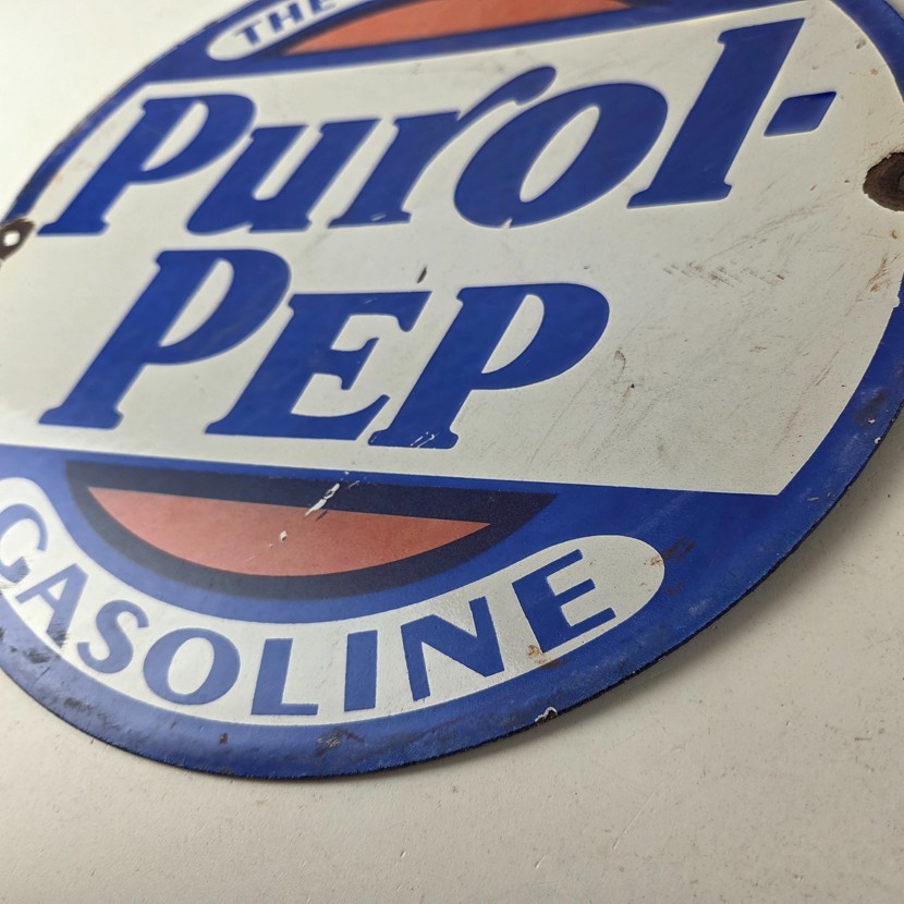 VINTAGE PURE OIL CO PORCELAIN PUROL PEP GASOLINE SERVICE STATION PUMP PLATE SIGN
