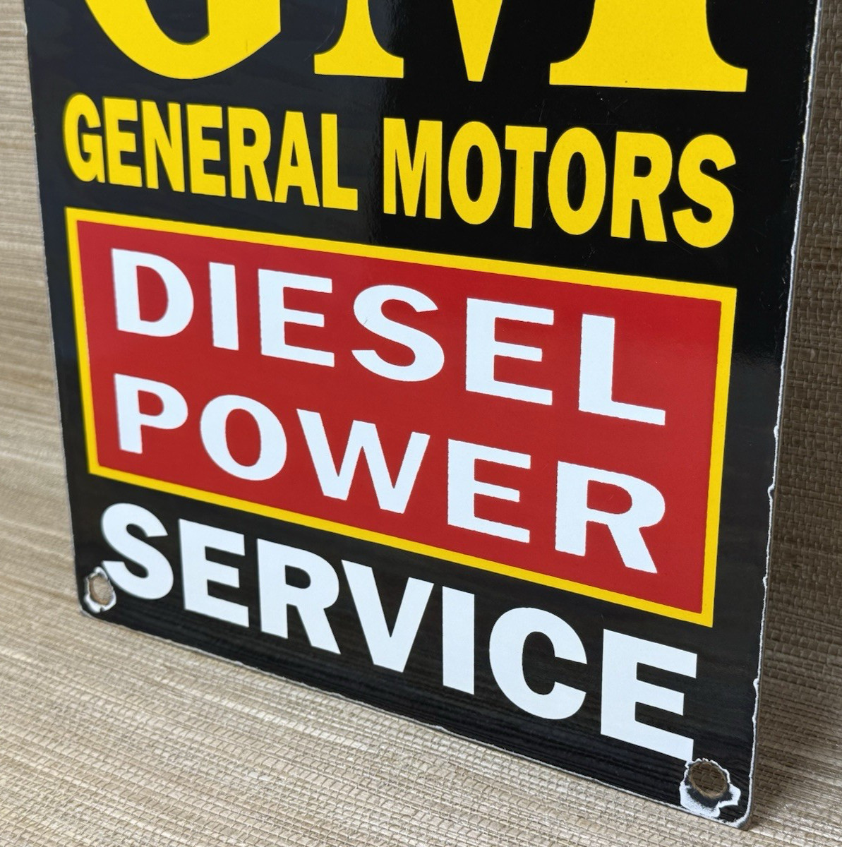 VINTAGE GENERAL MOTORS PORCELAIN DEALERSHIP SIGN GAS SALES SERVICE OIL DIESEL