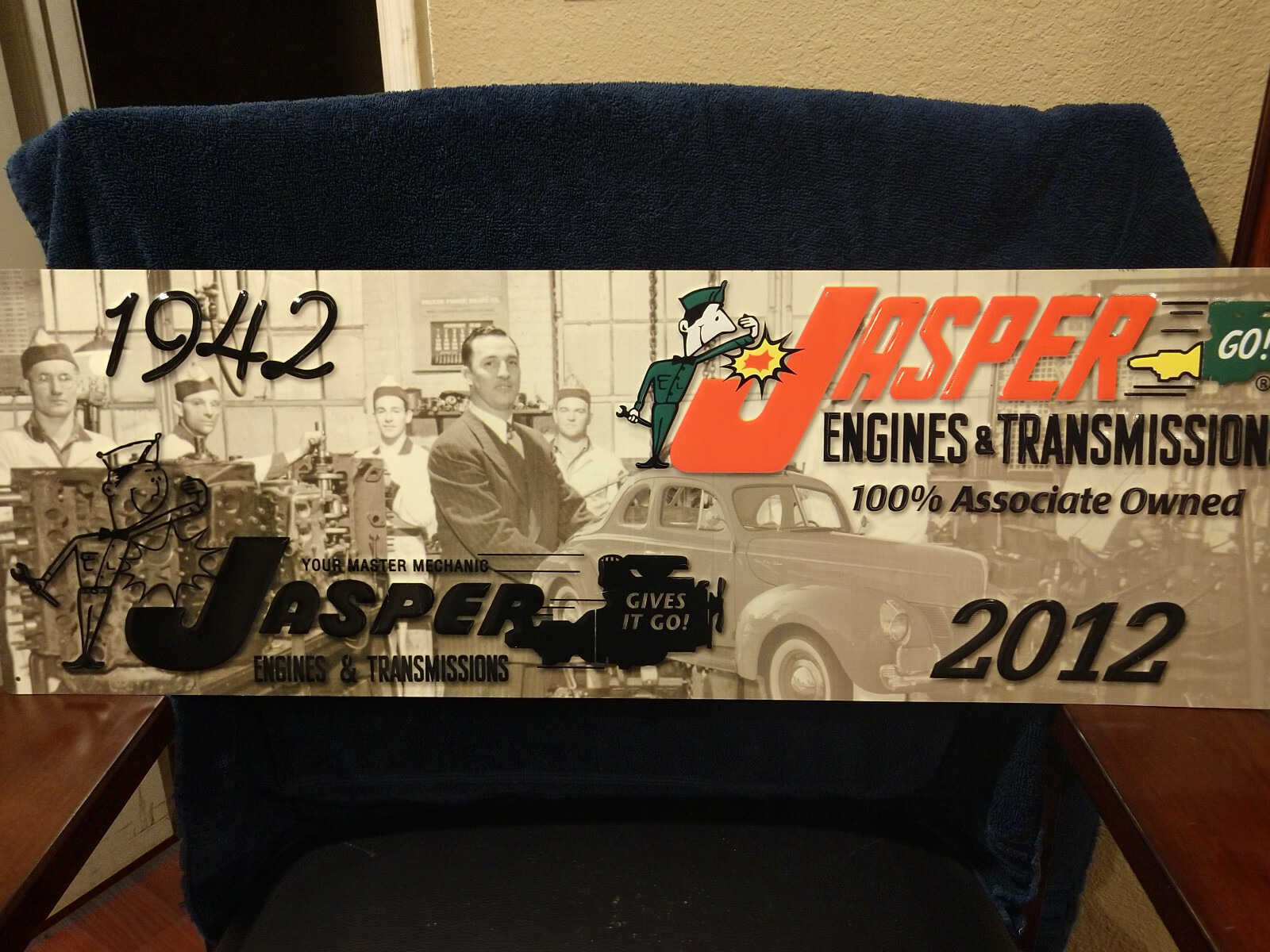 Jasper Engines Transmissions SIGN 30×10″ Auto Mechanic Advertising Since 1942