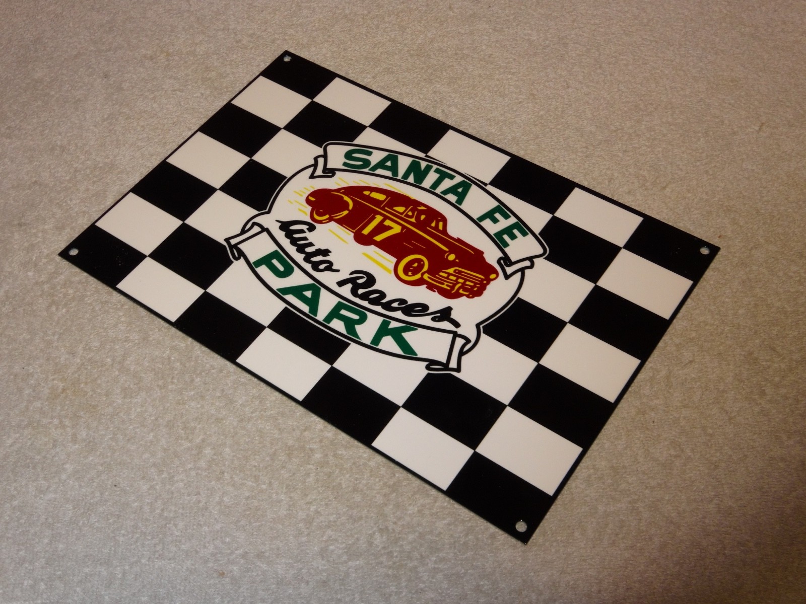 VINTAGE SANTA FE SPEEDWAY AUTO CAR, TRUCK RACES CHICAGO METAL GASOLINE OIL SIGN