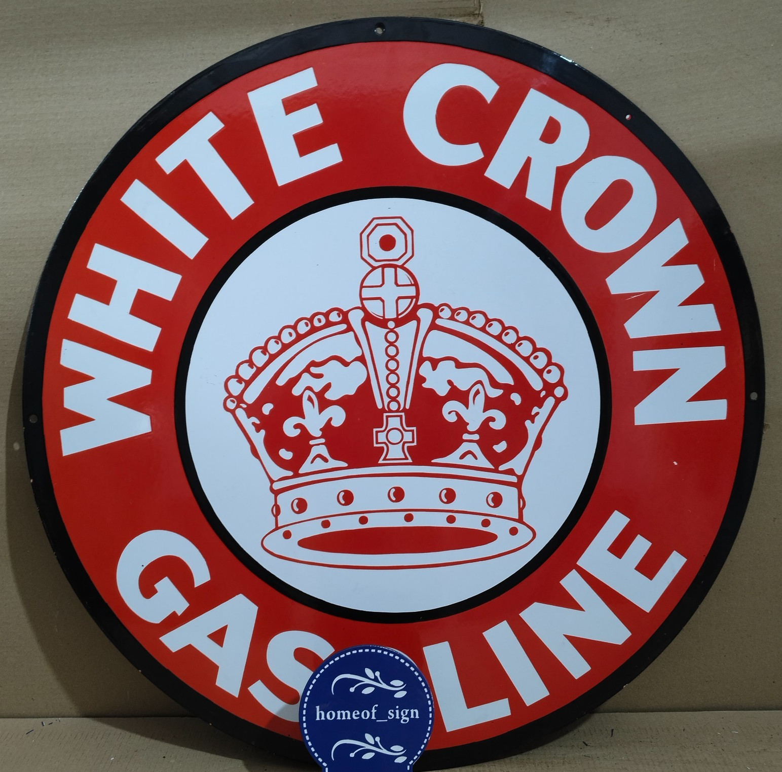 White Crown Gasoline Porcelain Enamel Sign 30 X 30 Inches 1 sides