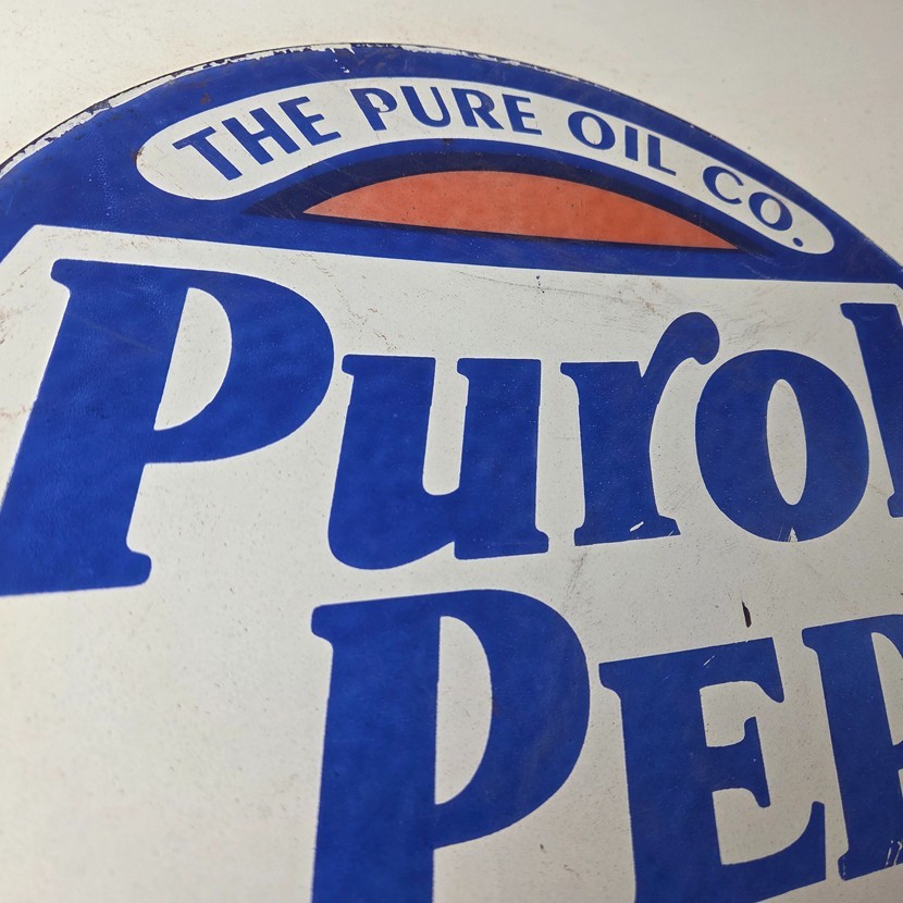 VINTAGE PURE OIL CO PORCELAIN PUROL PEP GASOLINE SERVICE STATION PUMP PLATE SIGN