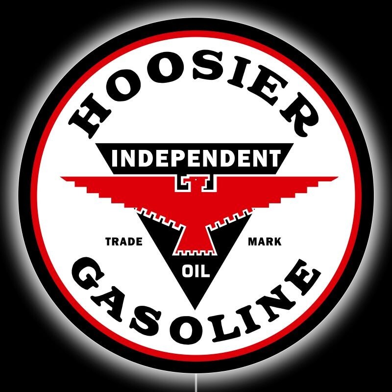 Hoosier Independent Oil & Gasoline NEW LED Hanging Lighted Sign: 23″ Dia. Round