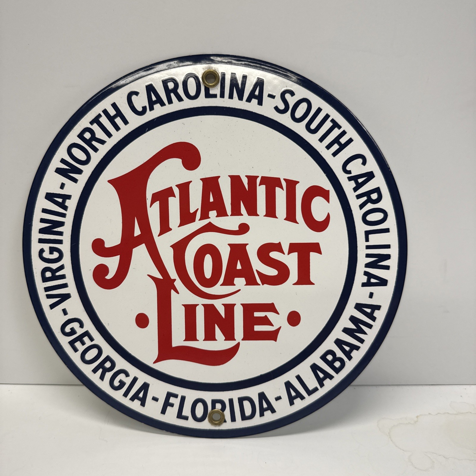 Vintage Atlantic Coast Line Railroad Railway Porcelain Enameled Metal Sign