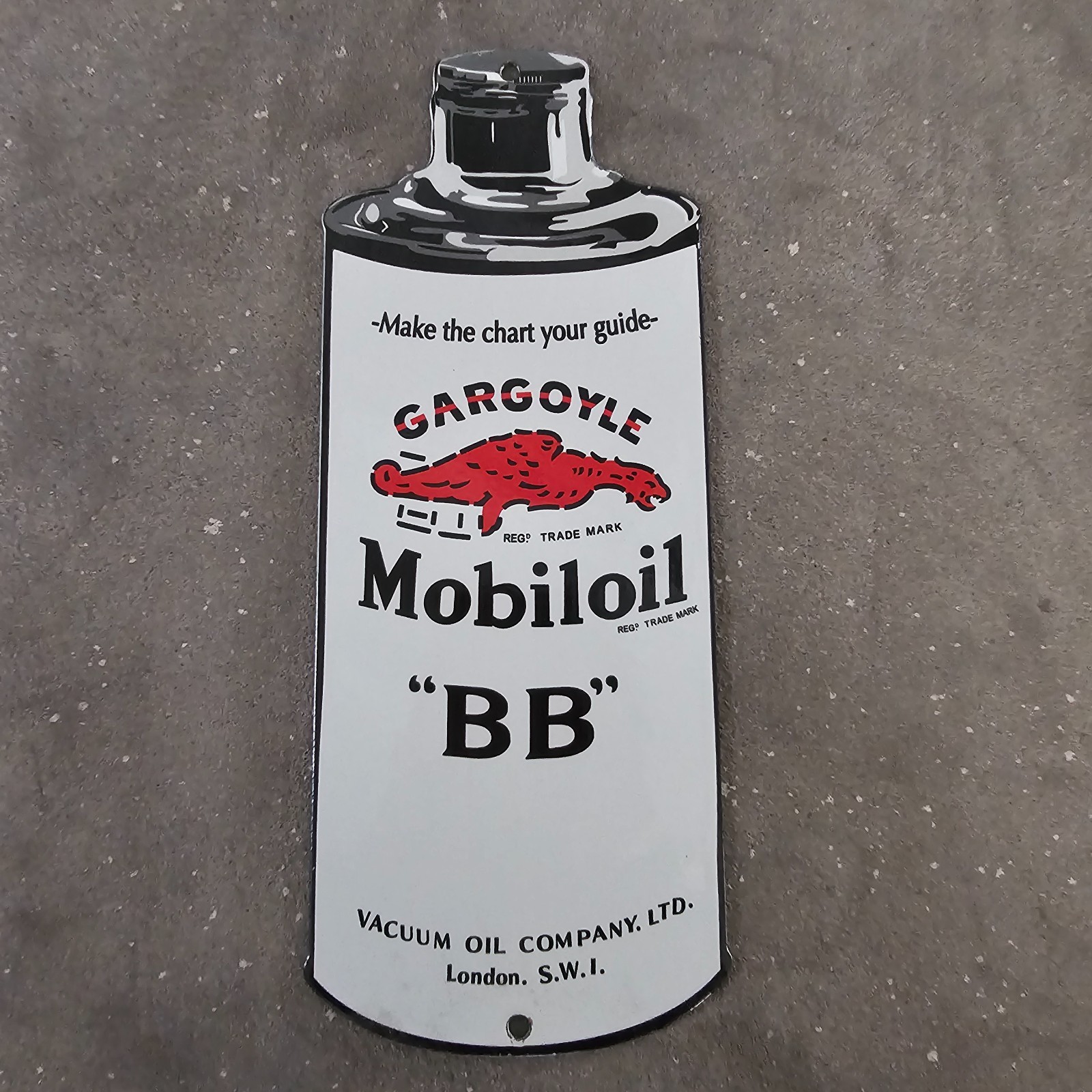 VINTAGE GARGOYLE MOBILOIL BB OLD US GASOLINE OIL GAS PUMP ENAMEL PORCELAIN SIGN