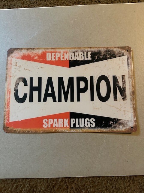Vintage Style Dependable Champion Spark Plug Garage Metal Tin Sign 12×8″