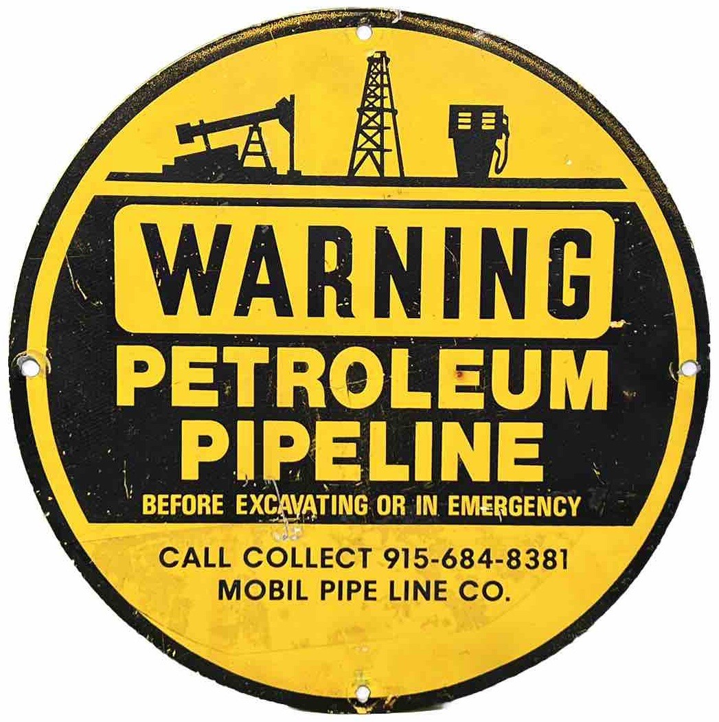 VINTAGE MOBIL PIPELINE SIGN GAS STATION MOTOR OIL PUMP PETROLEUM GASOLINE DIG