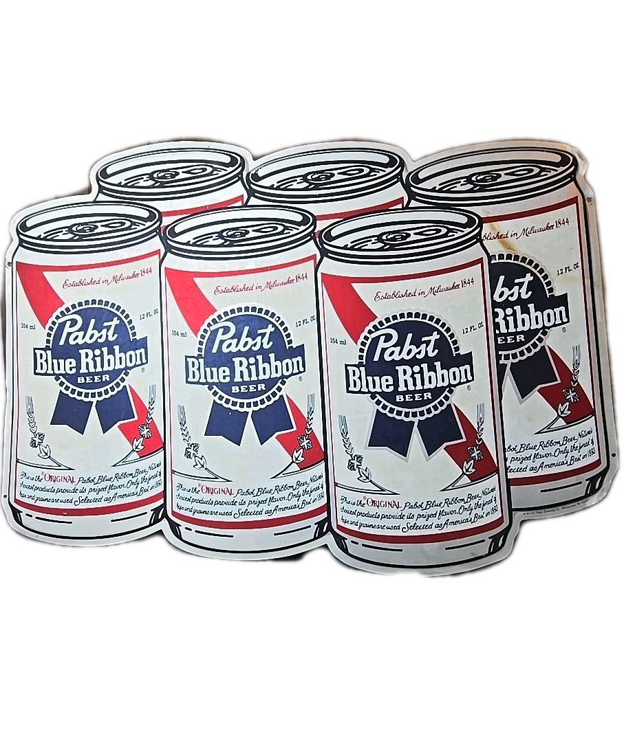 Vintage Pabst Blue Ribbon Beer Painted Large 22×16 inch Tin Beer Bar Sign