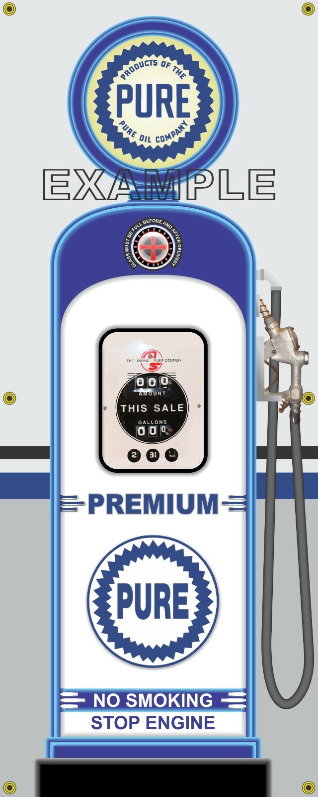 PURE OIL GAS PUMP WAYNE 50s STYLE REGULAR PREMIUM OR SET 2 X 5 REMAKE BANNER ART