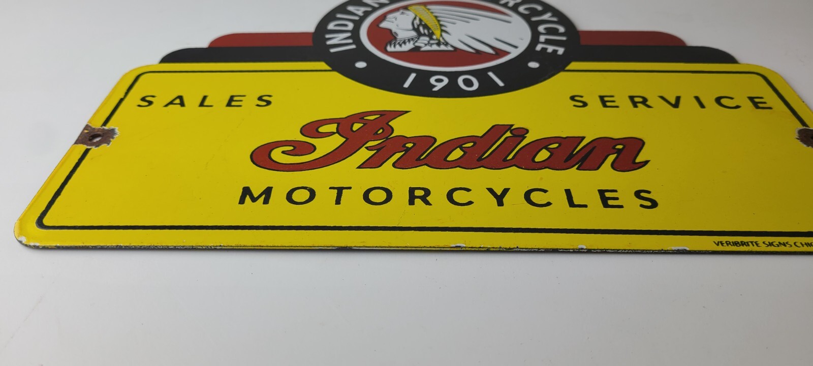 Vintage Indian Motorcycle Sign – Motor Bike Sales Service Parts Gas Enamel Sign