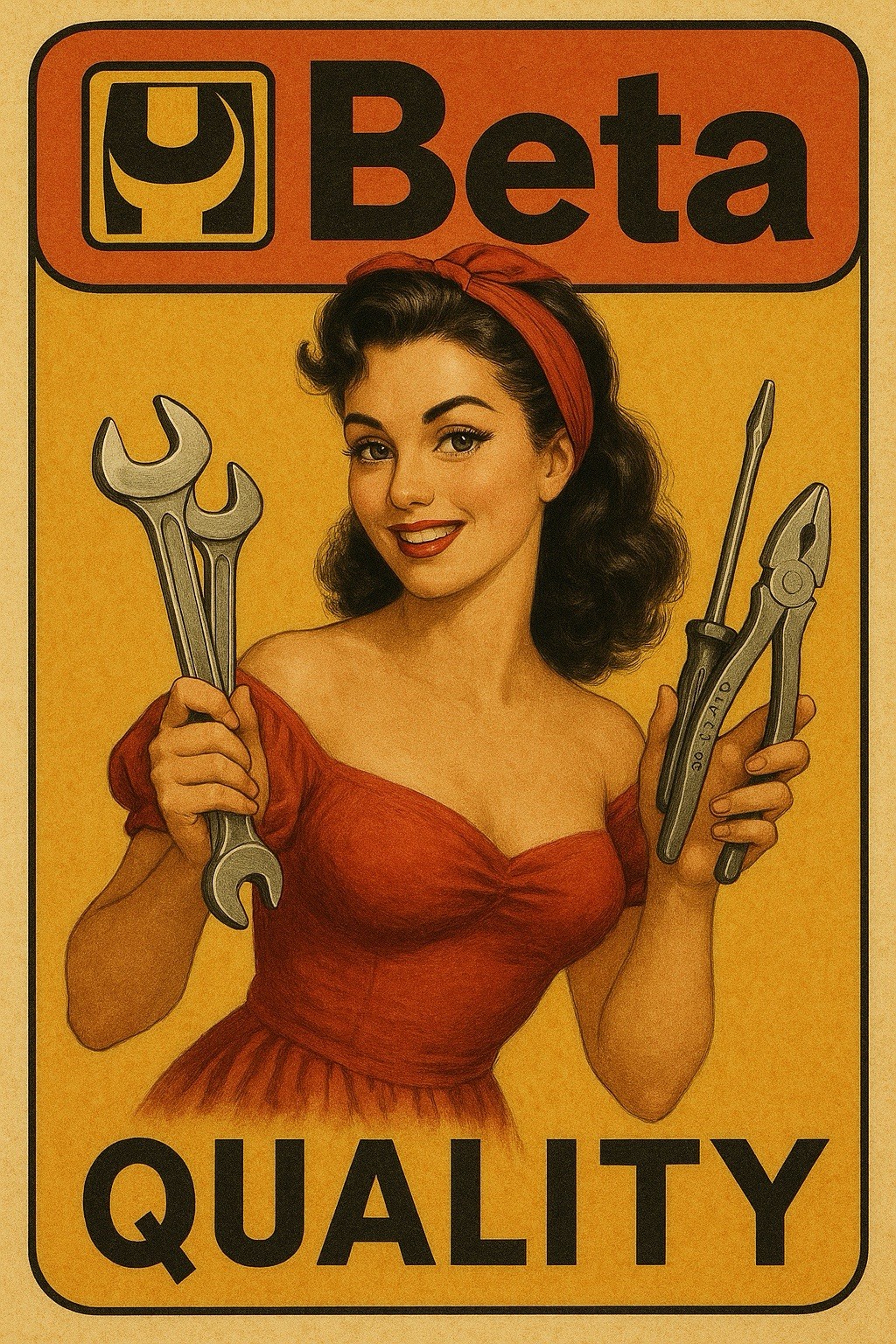 Beta Automotive Tools Pinot Girl Vintage Style Metal Sign Advertising