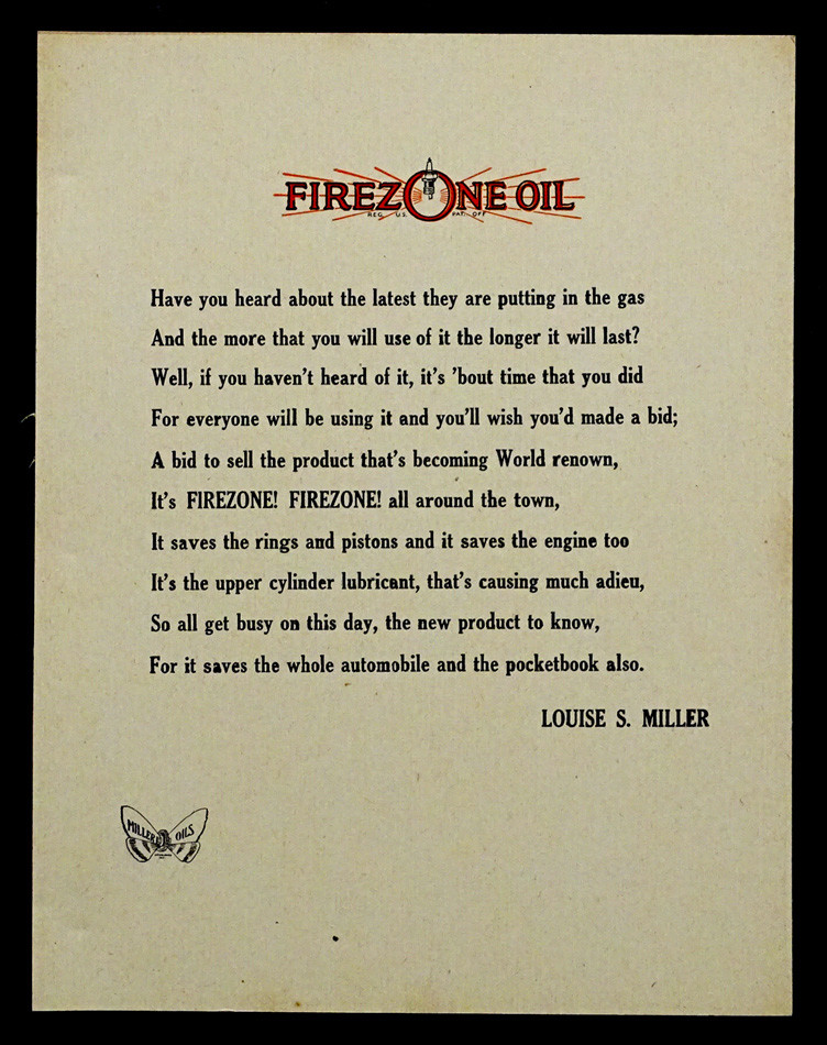1930’s FIREZONE OIL Vintage MILLER OILS Gas Station ADVERTISING POSTER Sign
