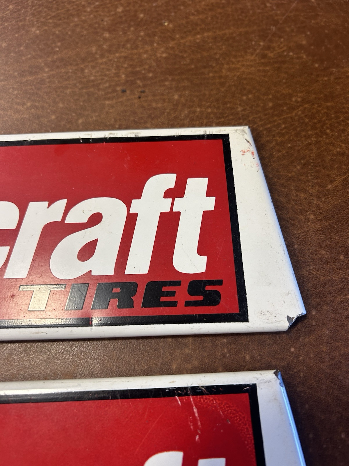 Vintage Pair Falls Mastercraft Tires Display Signs 4 1/8” By 12 1/2” Metal