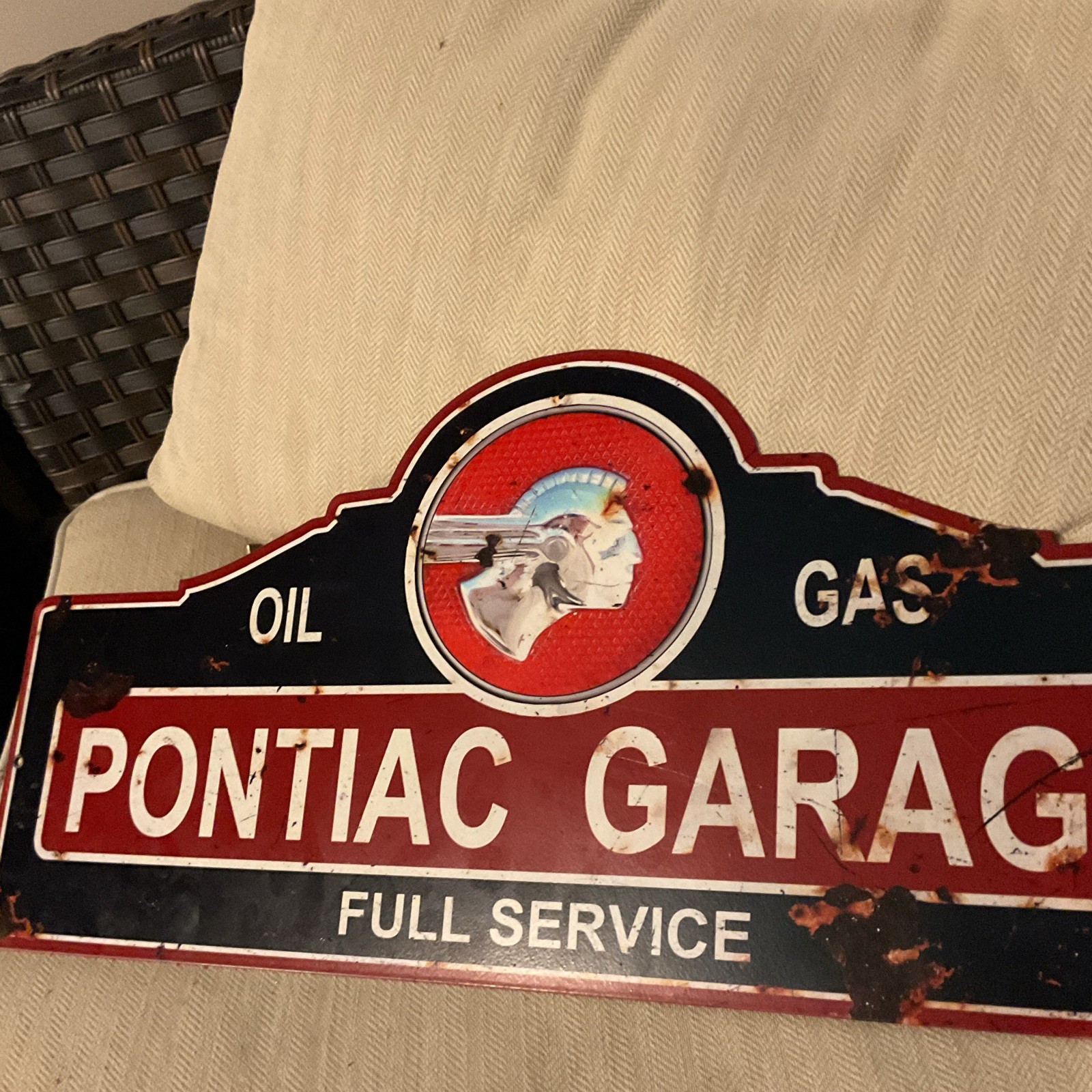 Pontiac Garage Full Service Gas & Oil Metal Sign Red Black White