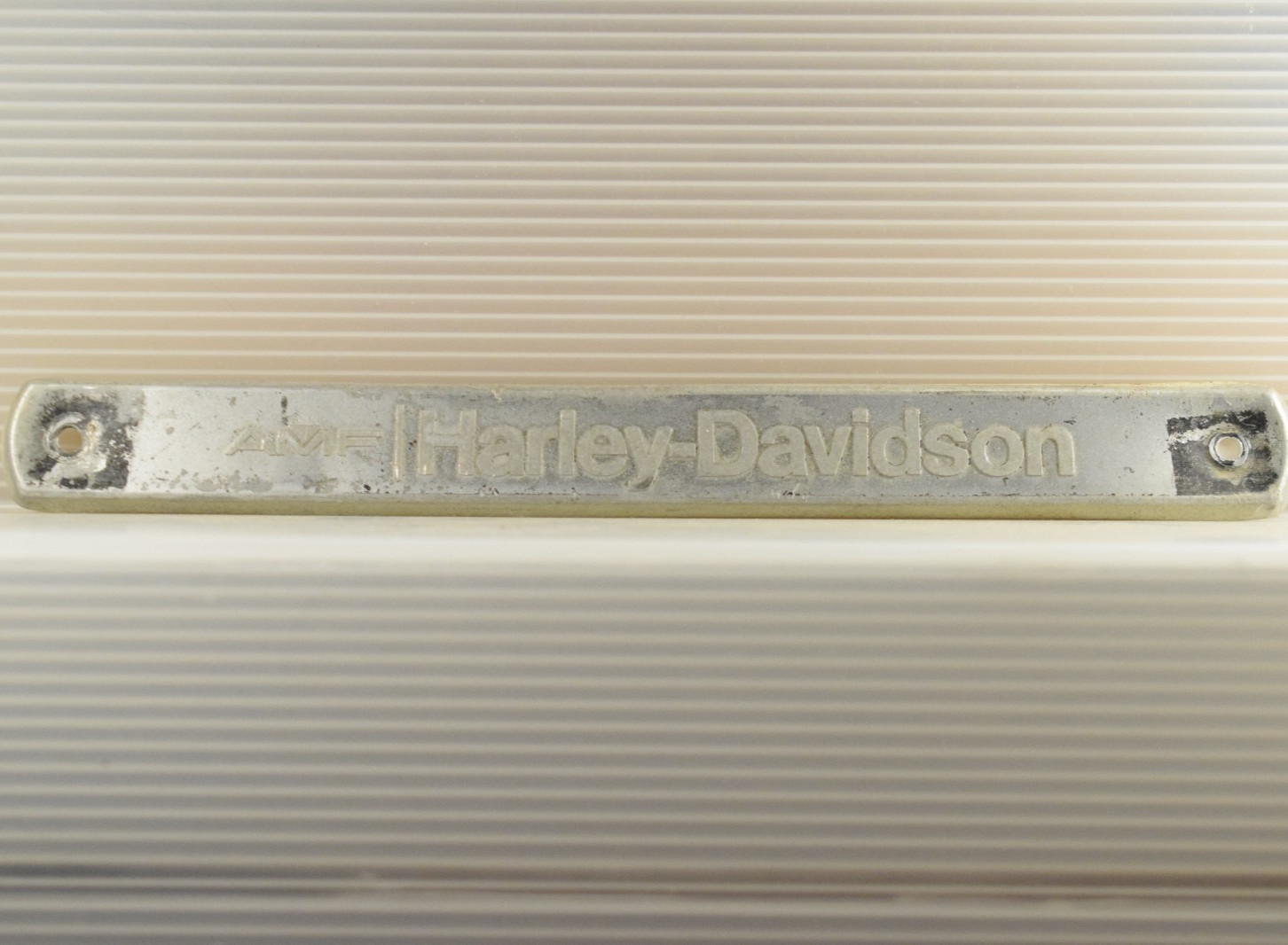AMF HARLEY-DAVIDSON NAME PLATE FRONT BADGE SIGN 3 WHEEL GOLF CAR CIRCA 1981-1983