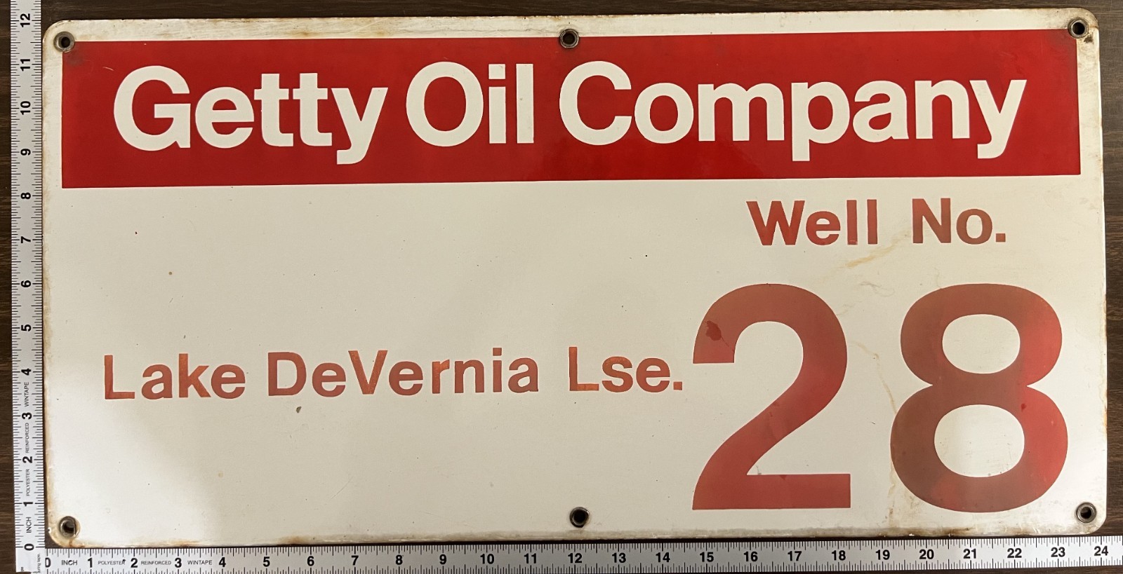 Vintage Porcelain Oil Field Sign – Getty Oil Co. Lake DeVernia Well No 28