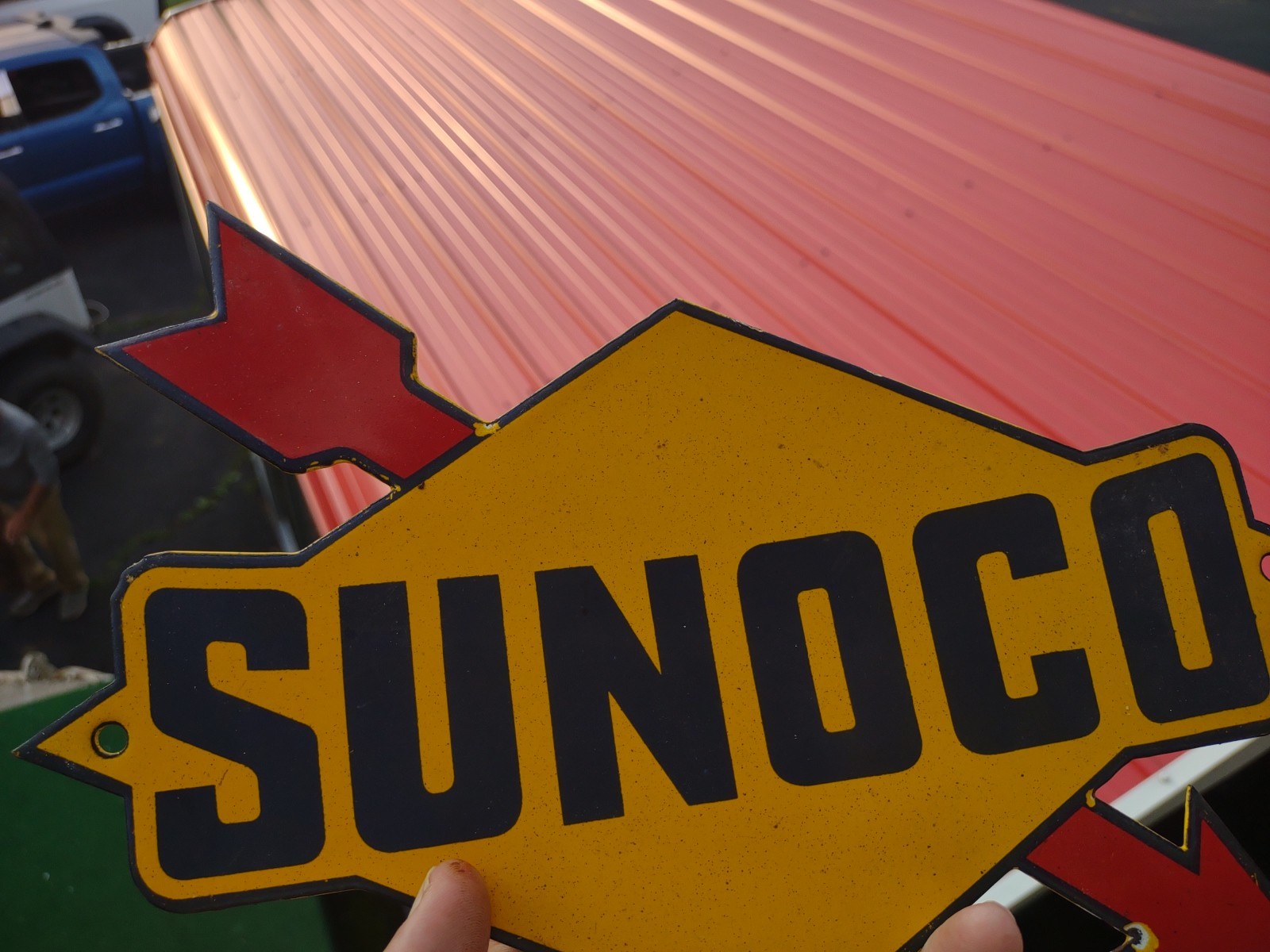 VINTAGE RARE SUNOCO GASOLINE ARROW PORCELAIN METAL SIGN AUTOMOBILE MOTORCYCLE