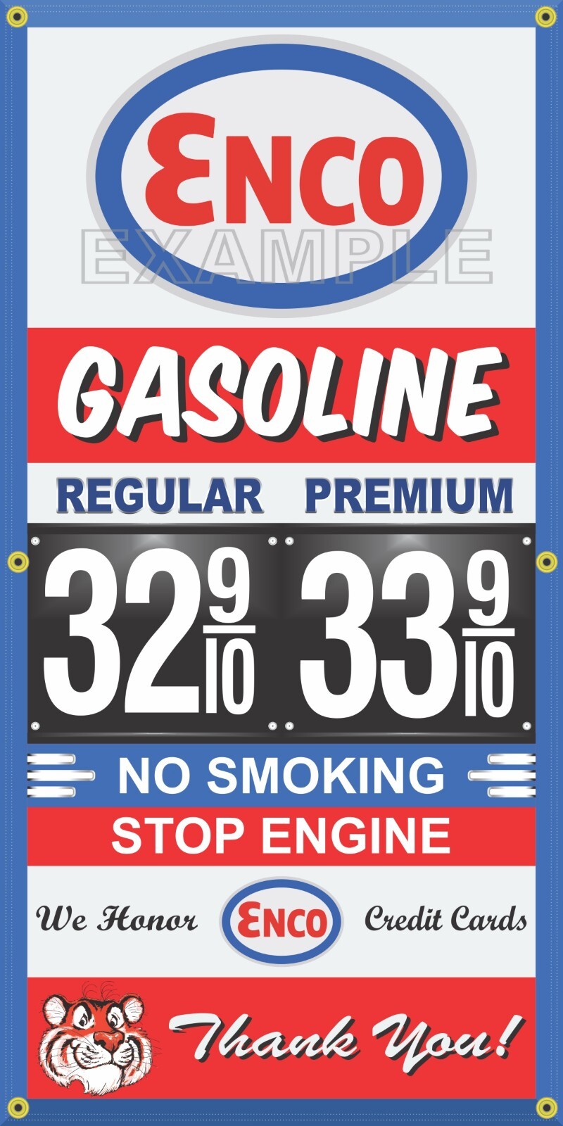 ENCO GAS STATION PRICE PER GALLON VINTAGE OLD SIGN REMAKE BANNER SIGN ART