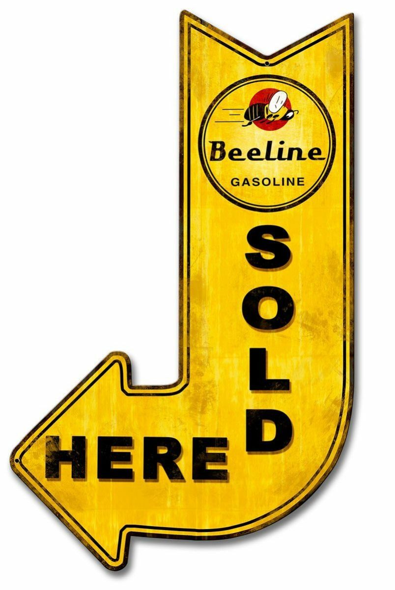 BEELINE GASOLINE SOLD HERE ARROW 24″ HEAVY DUTY USA MADE METAL ADVERTISING SIGN