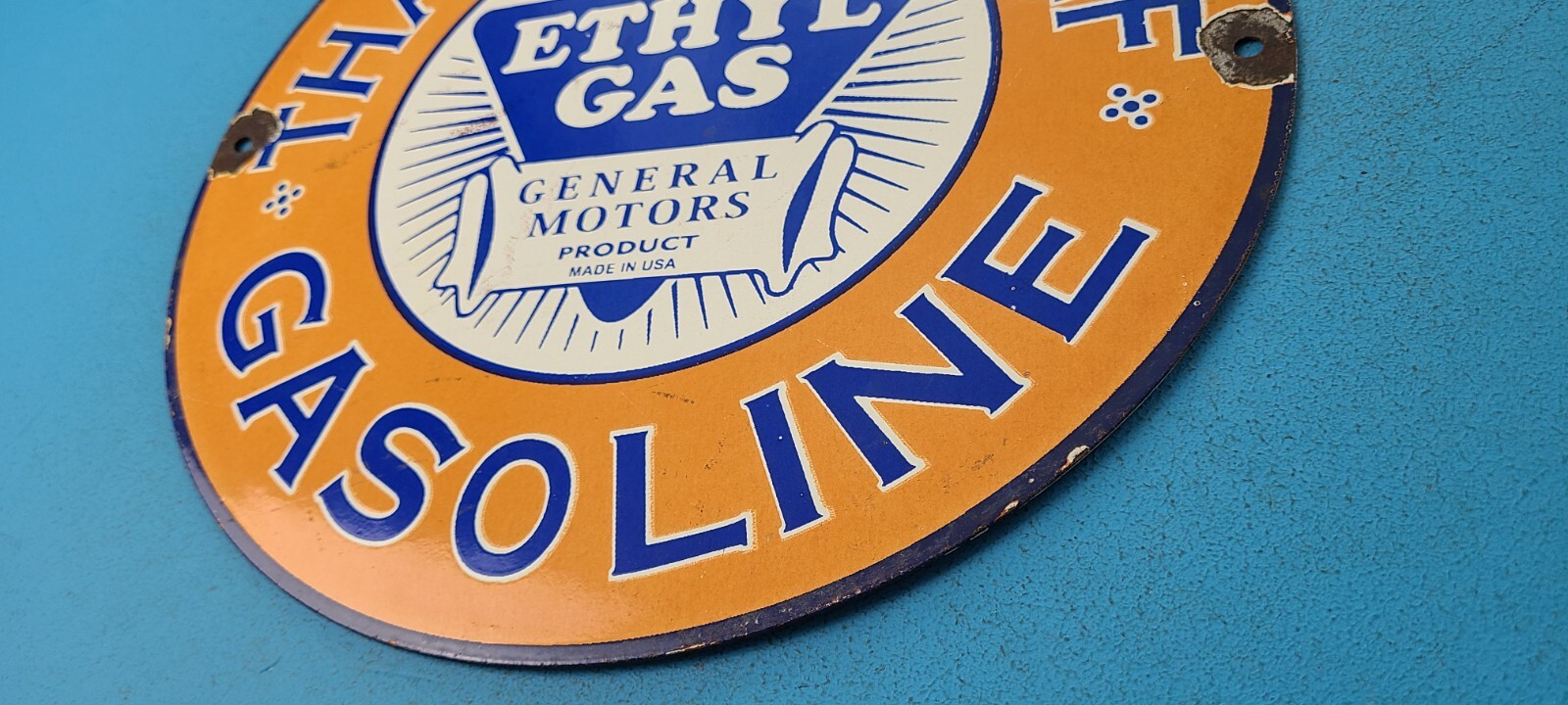 VINTAGE GULF GASOLINE PORCELAIN ETHYL GAS SERVICE STATION GENERAL MOTORS SIGN