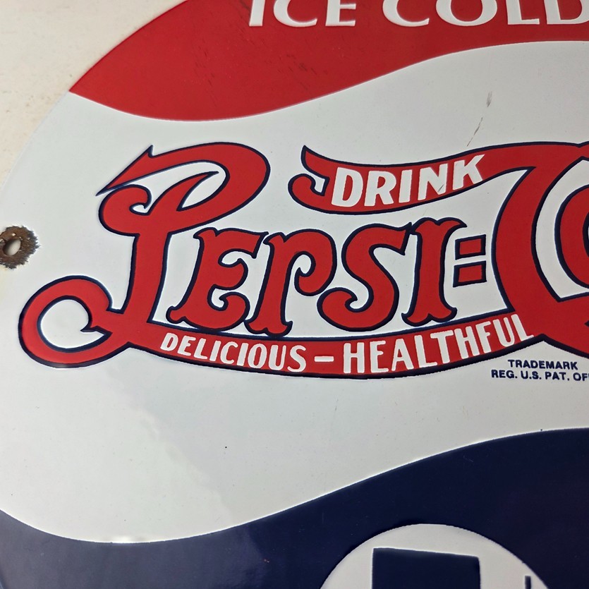 Vintage Pepsi Porcelain Sign – Beverage Drink Cola Gas Service Sign