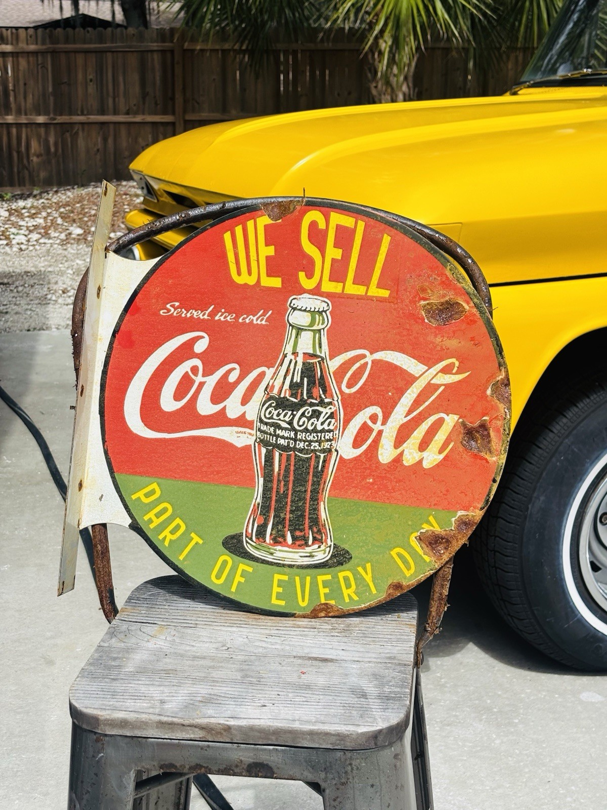 Coca Cola Double Sided Porcelain Advertising Sign Flange Roughly 18 Inches